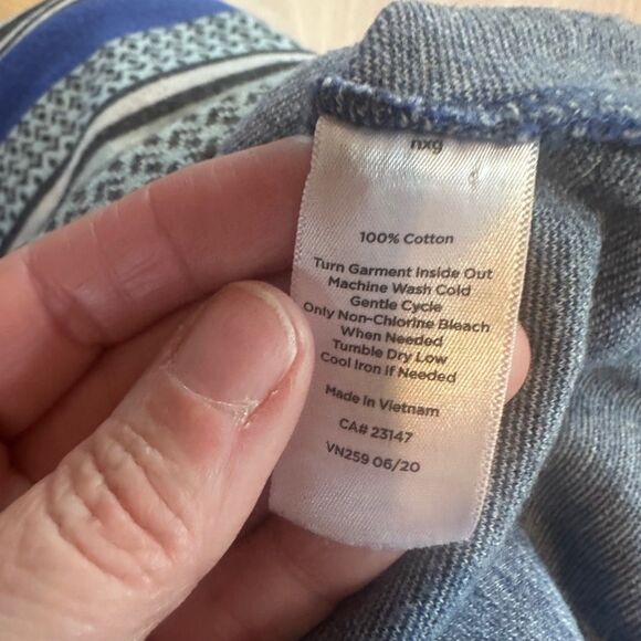 T by Talbots Women’s XL Blue Striped Cotton Top 3/4 Sleeve Button Detail - Picture 6 of 6